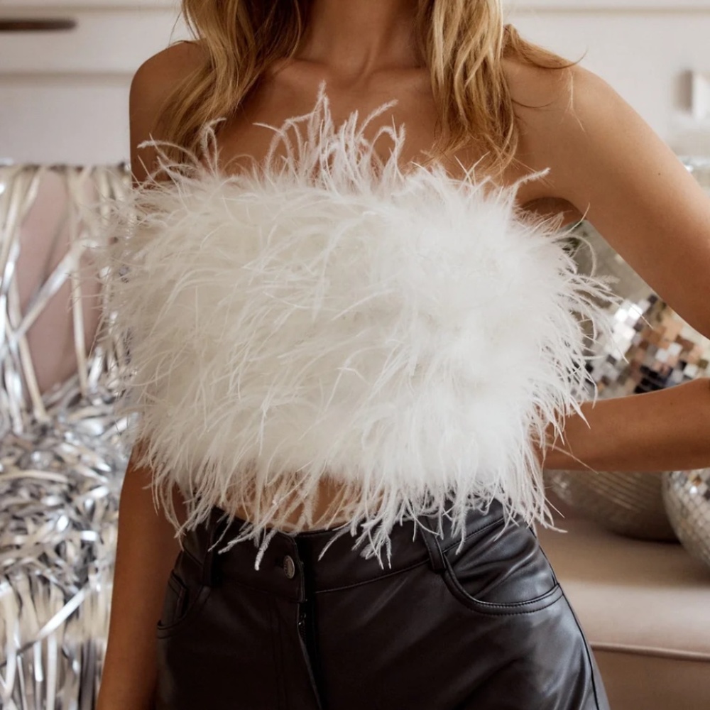 Chanel White Faux Feather Top